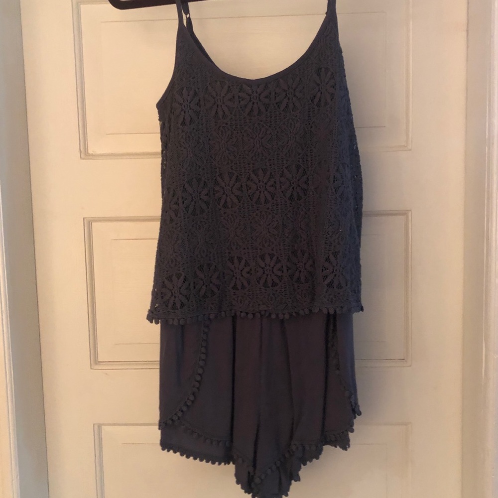 Small gray romper with lace overlay on top
